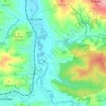 Topografische Karte Siedlisko, Höhe, Relief