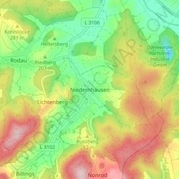 Topografische Karte Niedernhausen, Höhe, Relief