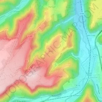 Topografische Karte Bussac, Höhe, Relief