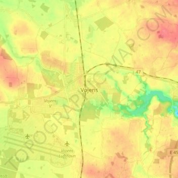 Topografische Karte Woyens, Höhe, Relief