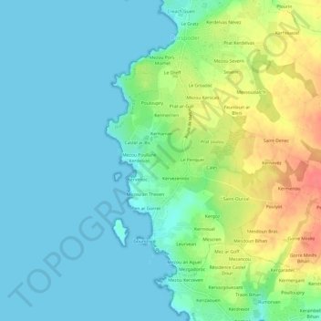Topografische Karte Mezou Milin Avel, Höhe, Relief