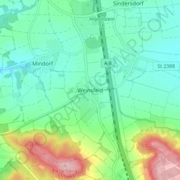 Topografische Karte Weinsfeld, Höhe, Relief