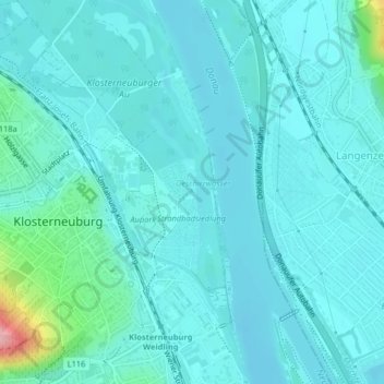 Topografische Karte Strandbad Klosterneuburg, Höhe, Relief