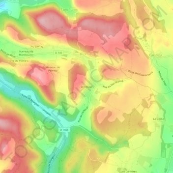 Topografische Karte Le Village, Höhe, Relief