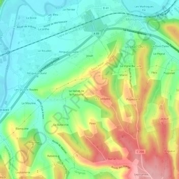 Topografische Karte Fayolle, Höhe, Relief