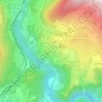 Topografische Karte Tasche, Höhe, Relief