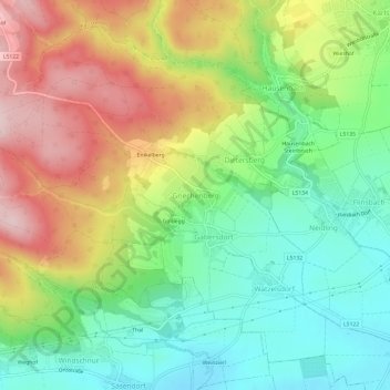 Topografische Karte Griechenberg, Höhe, Relief