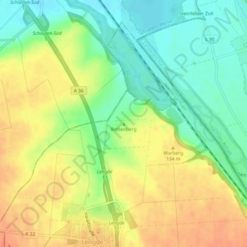 Topografische Karte Rottenberg, Höhe, Relief