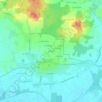 Topografische Karte Le Virelet, Höhe, Relief