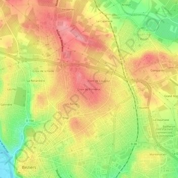 Topografische Karte Croix de Pomeirac, Höhe, Relief