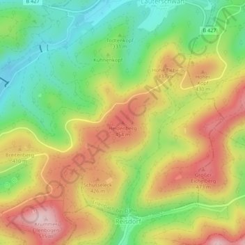 Topografische Karte Heidenberg, Höhe, Relief