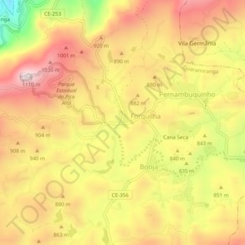 Topografische Karte Guarajá, Höhe, Relief