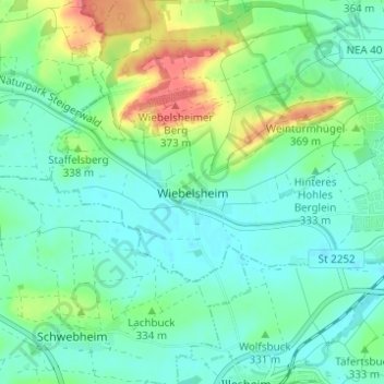 Topografische Karte Wiebelsheim, Höhe, Relief