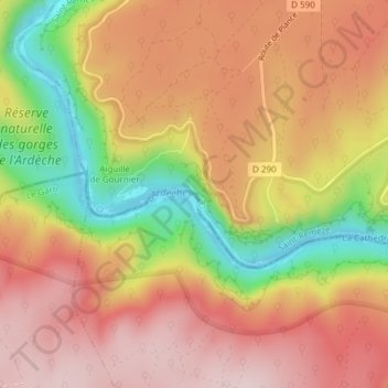 Topografische Karte Rapide du Grand Gour, Höhe, Relief