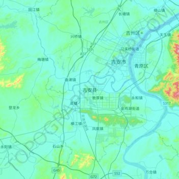 Topografische Karte Ji'an County, Höhe, Relief