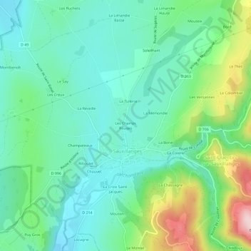 Topografische Karte Les Champs Rouges, Höhe, Relief