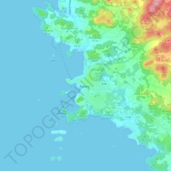 Topografische Karte Rovinj, Höhe, Relief