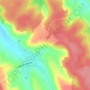 Topografische Karte Route de Troyes, Höhe, Relief