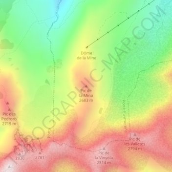 Topografische Karte Pic de la Mina, Höhe, Relief