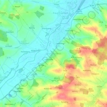 Topografische Karte Johanneskirchen, Höhe, Relief