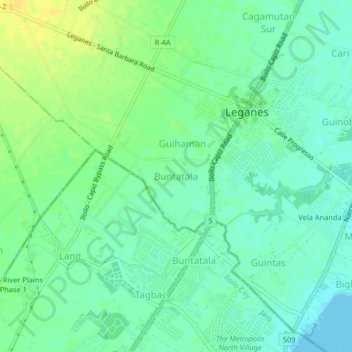 Topografische Karte Buntatala, Höhe, Relief