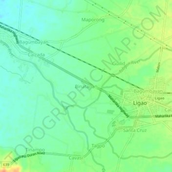 Topografische Karte Binatagan, Höhe, Relief