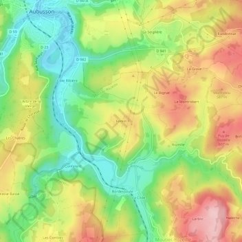 Topografische Karte Forest, Höhe, Relief