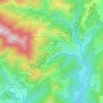 Topografische Karte Le Blaze, Höhe, Relief