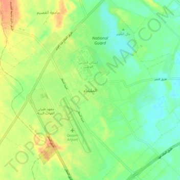 Topografische Karte Al Mulayda, Höhe, Relief