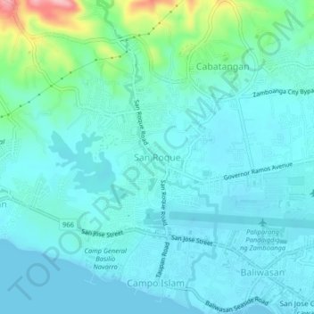 Topografische Karte San Roque, Höhe, Relief