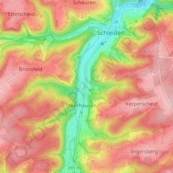 Topografische Karte Wiesgen, Höhe, Relief