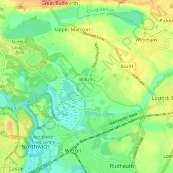 Topografische Karte Marston, Höhe, Relief