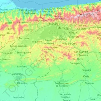Topografische Karte Distrito Carlos Arvelo, Höhe, Relief