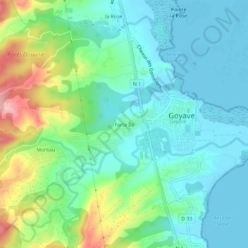 Topografische Karte Forte Île, Höhe, Relief