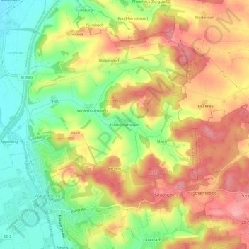 Topografische Karte Hinterholzhausen, Höhe, Relief