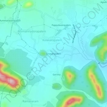 Topografische Karte Erravanipalem, Höhe, Relief