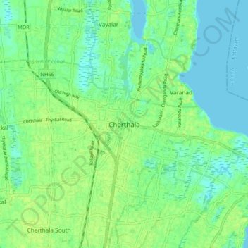 Topografische Karte Cherthala, Höhe, Relief