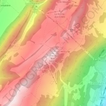 Topografische Karte Tête de Ran, Höhe, Relief
