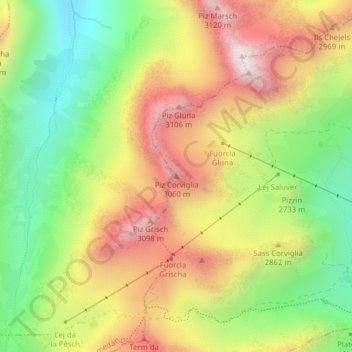 Topografische Karte Piz Corviglia, Höhe, Relief