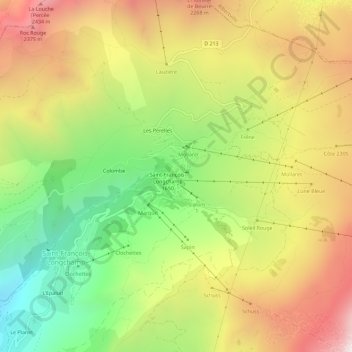 Topografische Karte Longchamp, Höhe, Relief
