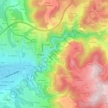 Topografische Karte Dégoulat, Höhe, Relief