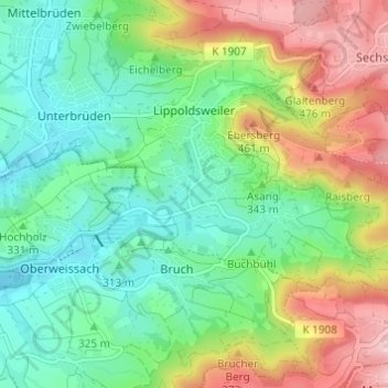 Topografische Karte Hohnweiler, Höhe, Relief