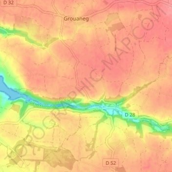 Topografische Karte Kerhuel, Höhe, Relief