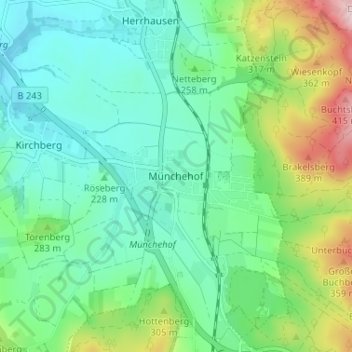 Topografische Karte Münchehof, Höhe, Relief