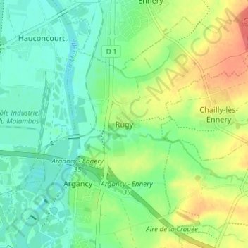 Topografische Karte Rugy, Höhe, Relief