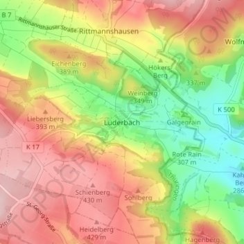 Topografische Karte Lüderbach, Höhe, Relief
