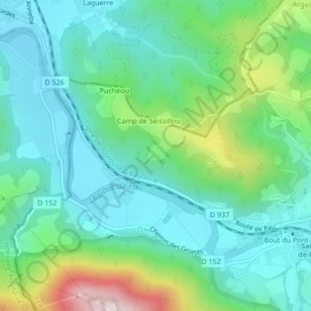 Topografische Karte Carté, Höhe, Relief