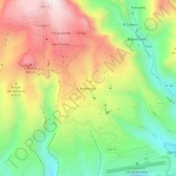 Topografische Karte Antoncojo, Höhe, Relief