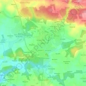 Topografische Karte Bellevue, Höhe, Relief