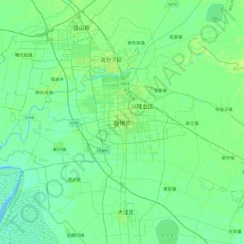 Topografische Karte 盘锦市, Höhe, Relief